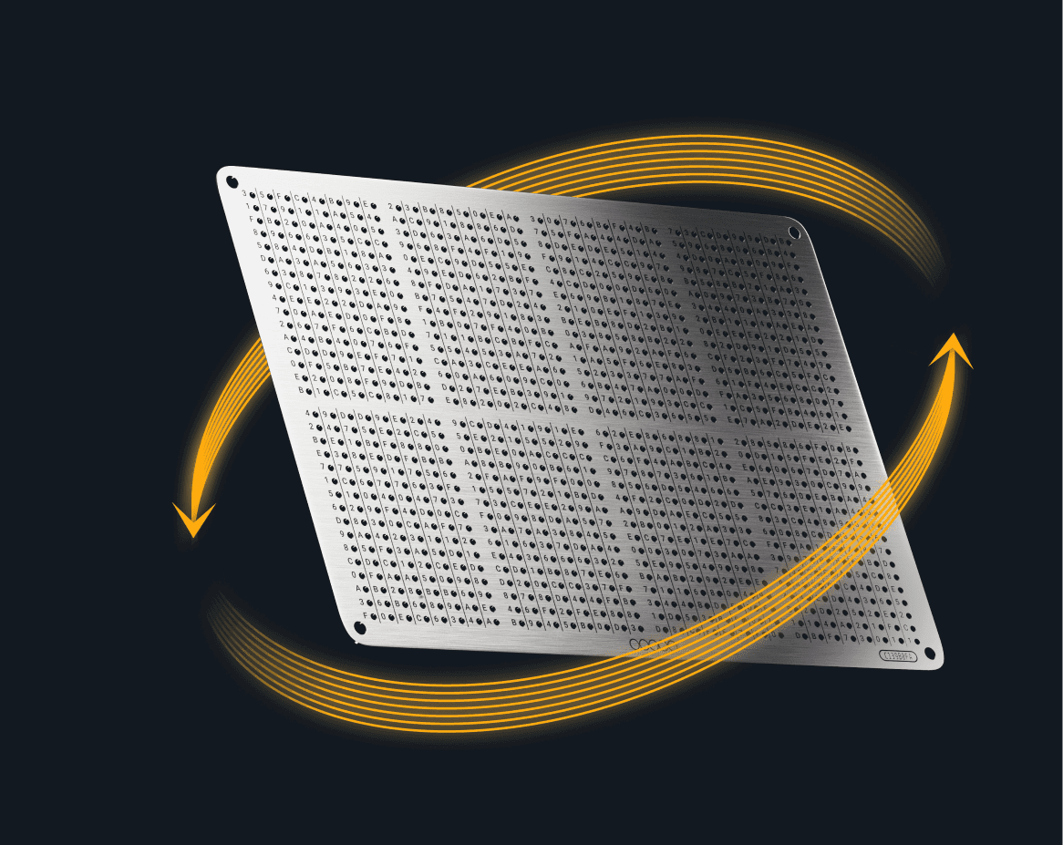 GRAPHENE steel backup plate encircled by gold arrows, illustrating recovery