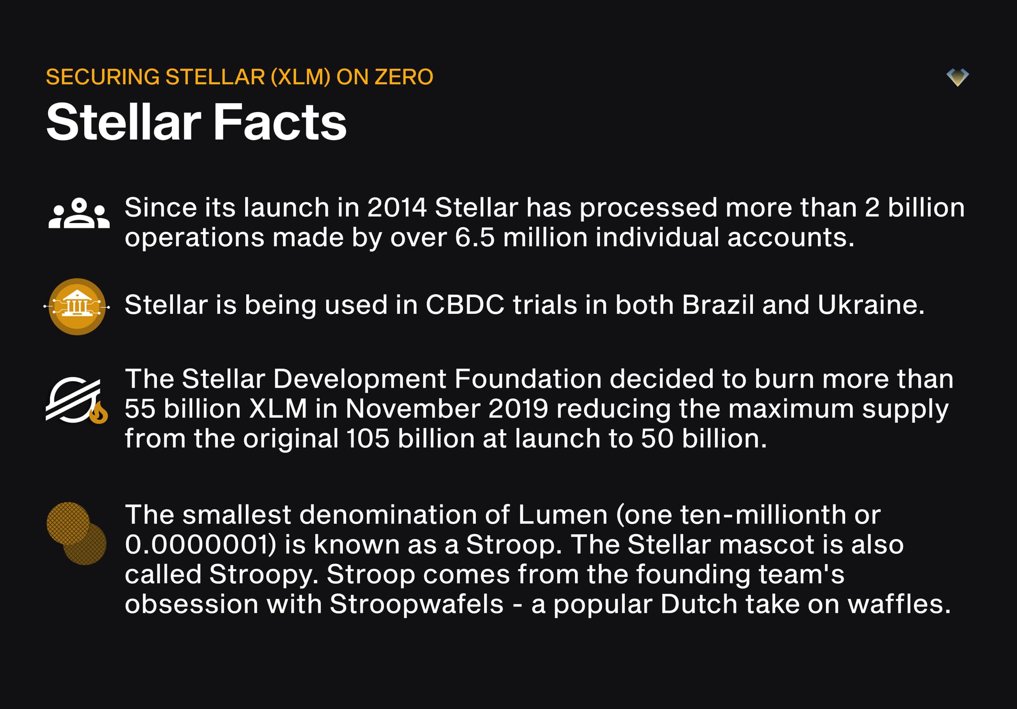 Stellar facts: 2B+ operations, CBDC trials in Brazil and Ukraine, 55B XLM burned, the Stroop unit