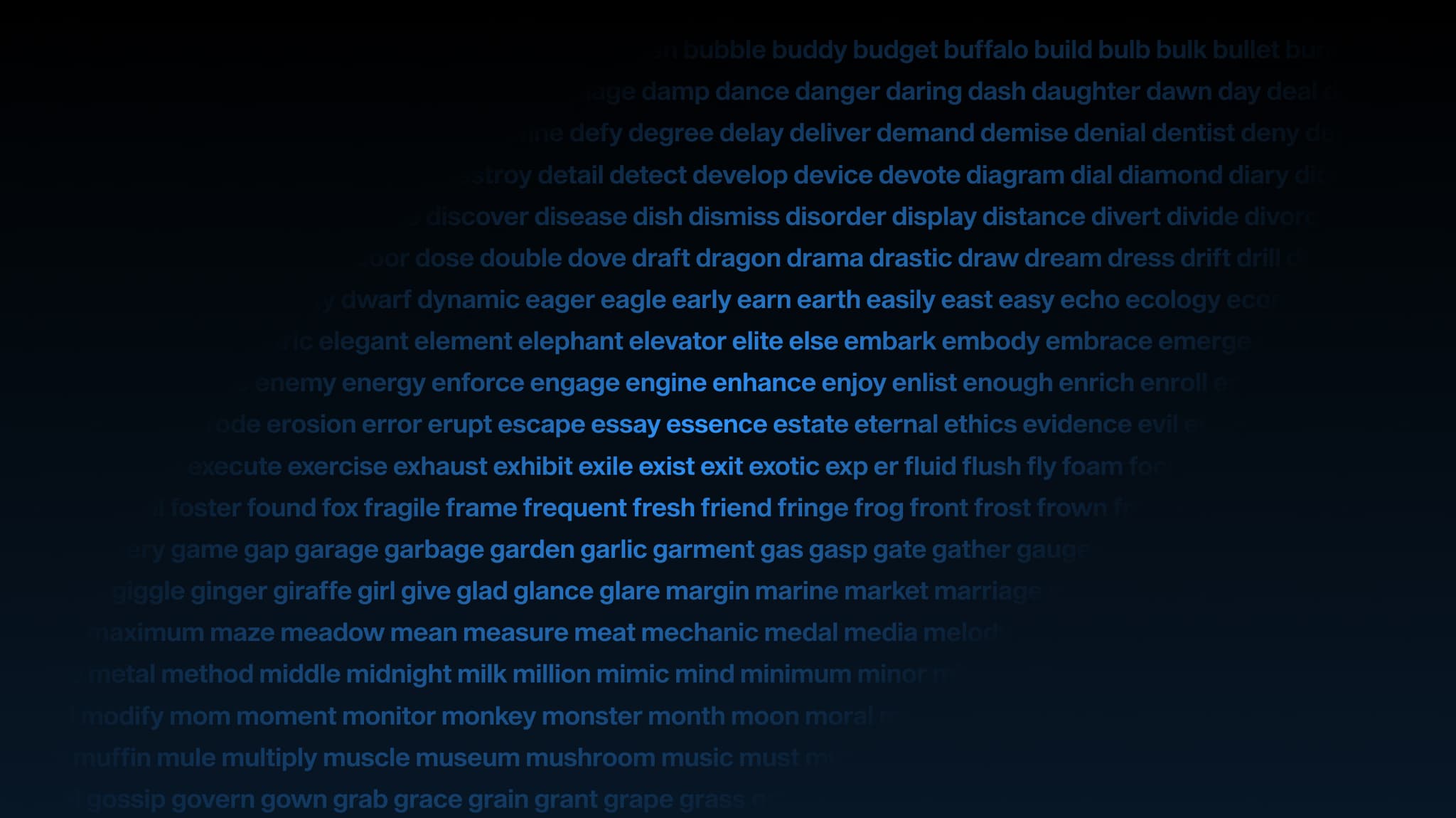 Blue seed phrase words glowing on a dark background, header for a recovery seed article