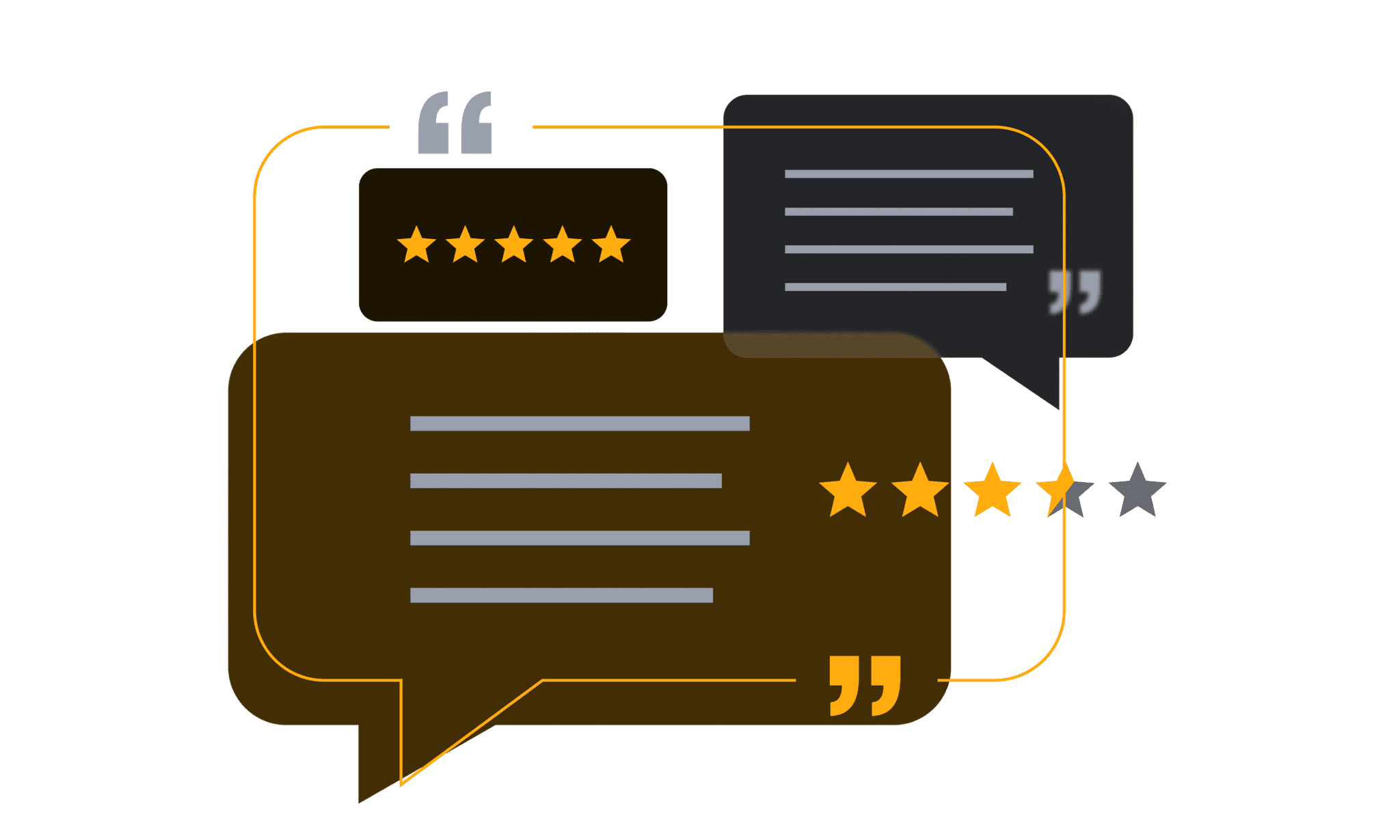 Illustration of speech bubbles with star ratings, representing customer reviews