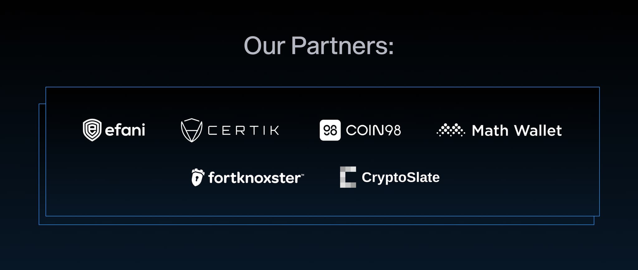 Report partner logos: Efani, CertiK, Coin98, Math Wallet, Fortknoxster and CryptoSlate