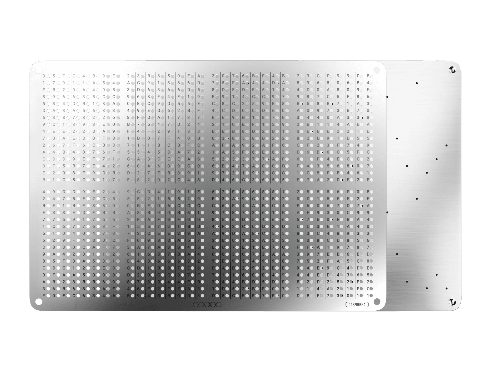 NGRAVE GRAPHENE steel plate with a grid of characters to punch, beside its encrypted second plate