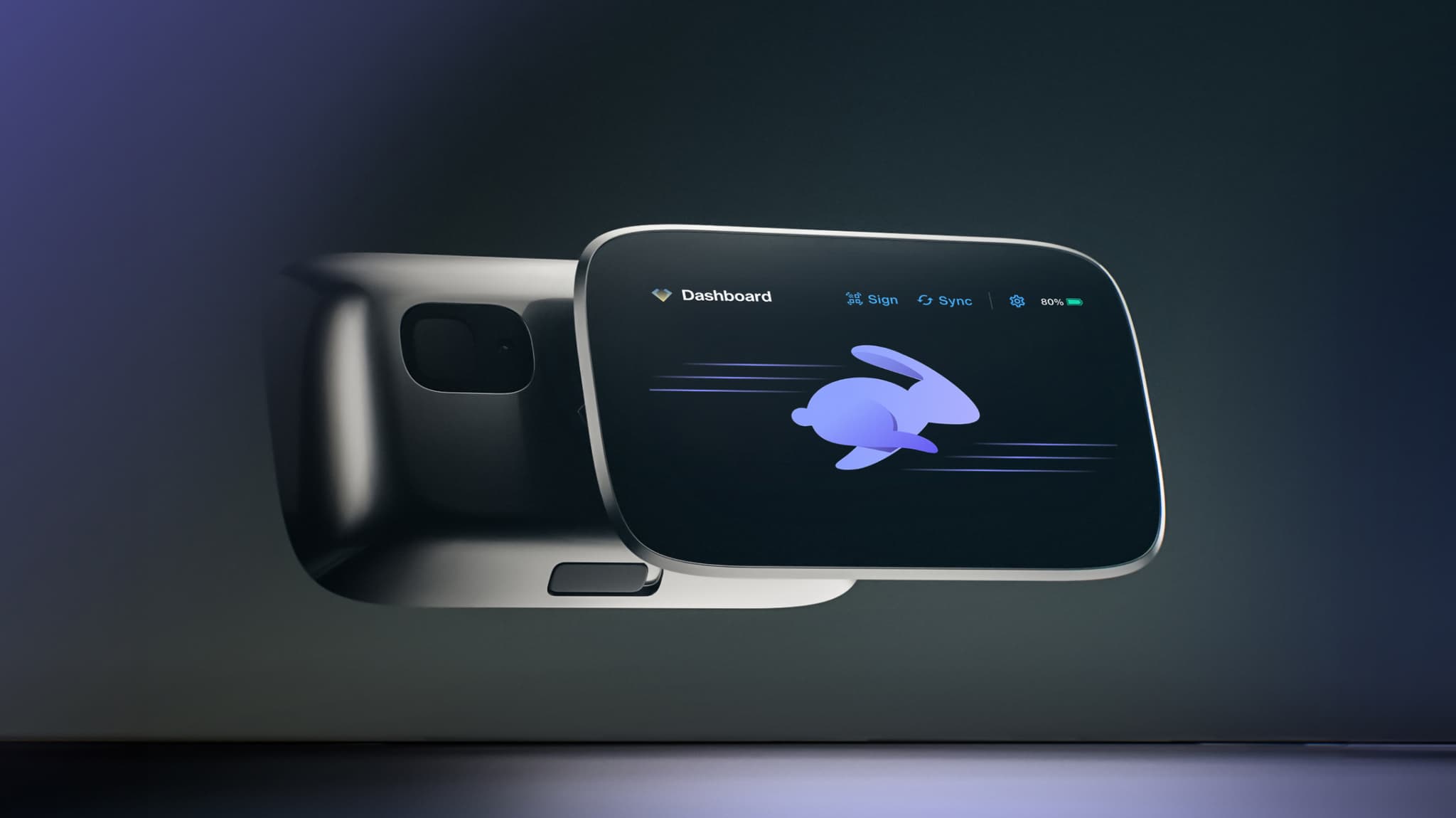 NGRAVE ZERO displaying the Rabby wallet rabbit logo on its dashboard