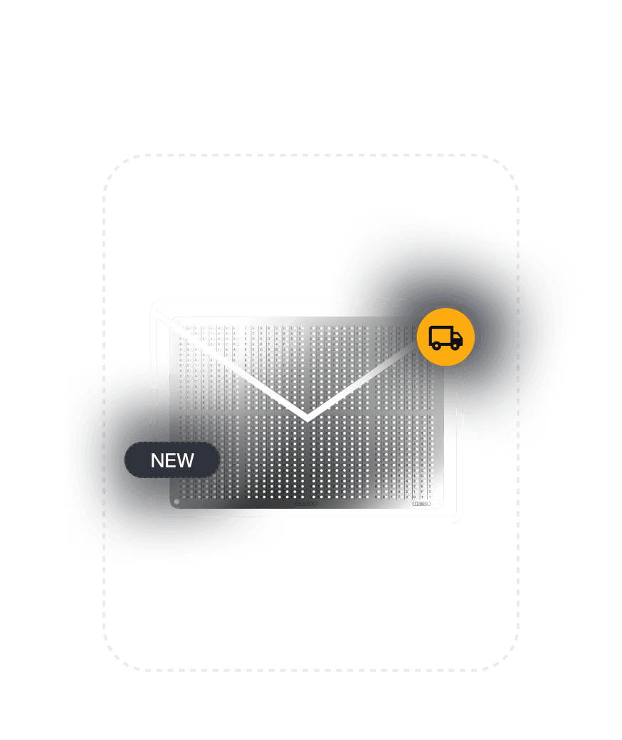 New GRAPHENE plate styled as an envelope with a delivery truck badge, showing it is shipped to you