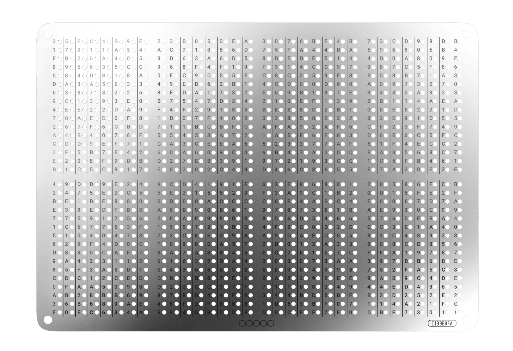 GRAPHENE steel backup plate with grids of characters to punch your key into