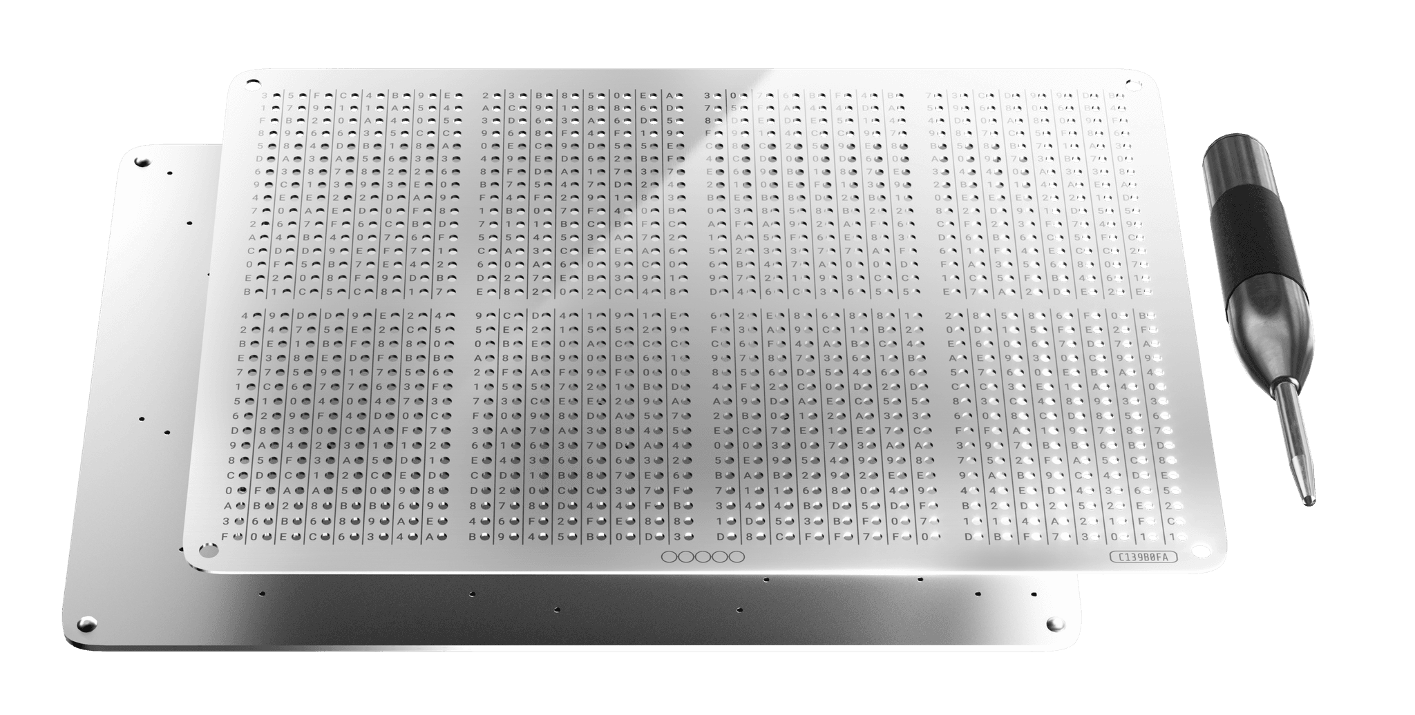 GRAPHENE steel backup plates with the punch pen used to mark your key