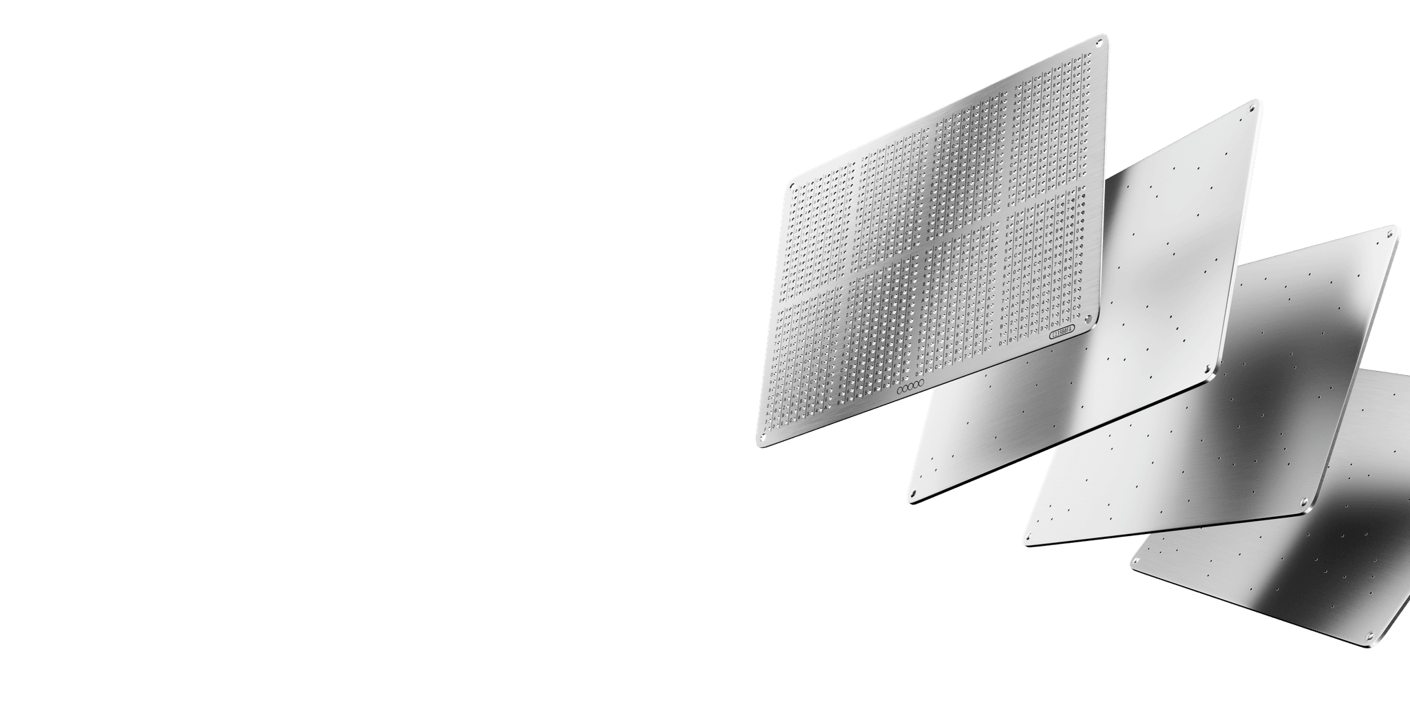 GRAPHENE steel backup plates fanned out in a row